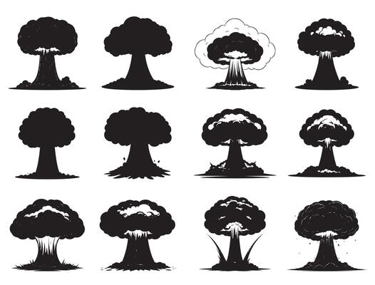 BOMB EXPLOSION SILHOUETTE WHITE BACKGROUND