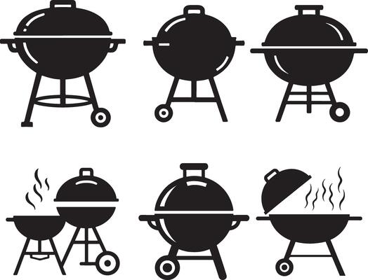 Simple Black and White BBQ Icons Set