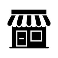 Black and White Storefront Icon with Awning and Windows vector