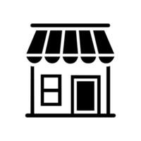 Black and White Storefront Icon with Awning, Window, and Door vector