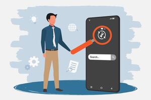 Businessman using smartphone to searching for information. Searching information on the Internet. vector