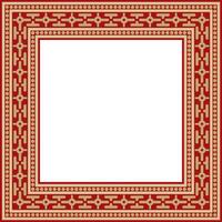 square gold with red ancient Russian ornament. Slavic rectangle, border, frame. Painting of the royal chambers vector