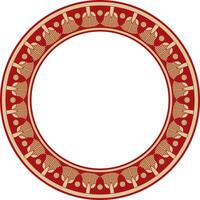 gold with red round Egyptian ornament. Circle, frame, ring of ancient Egypt.Pattern of lotus flower vector