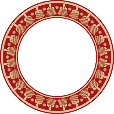 gold with red round Egyptian ornament. Circle, frame, ring of ancient Egypt.Pattern of lotus flower