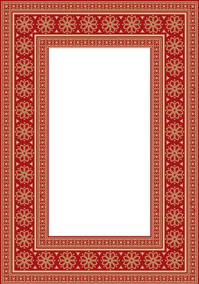 square gold with red ancient Russian ornament. Slavic rectangle