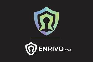 logo design for Enrivo.com, a security-focused business specializing in VPN services. The logo features a combination of a shield and a keyhole, vector