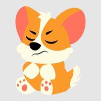 Adorable cartoon corgi with a grumpy, pouty expression, eyes closed and arms crossed in a sulky pose vector