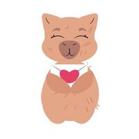 Smiling capybara holding a love letter with a heart on a white background vector