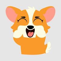 Adorable cartoon corgi with a joyful, laughing expression, eyes closed and paws near its face vector