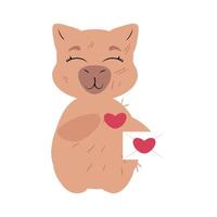 Cute capybara holding a love letter with hearts, expressing warmth and affection vector