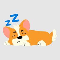 Adorable cartoon-style sleeping corgi with closed eyes, peaceful expression, and a 'Zzz' symbol above its head vector