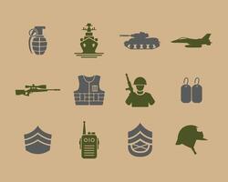 Military and Army Icons Set for Digital and Print Use vector