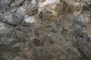 Natural textures emerge from rugged stone surface under soft daylight in a serene outdoor setting photo