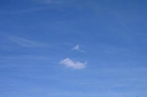 Fluffy cloud shapes drifting in the expansive blue sky during a serene afternoon photo