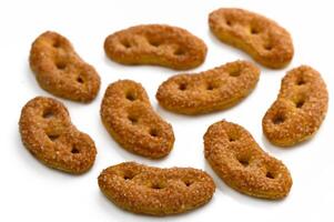 Crispy treats arranged on a smooth surface exude warmth and flavor in an inviting display photo