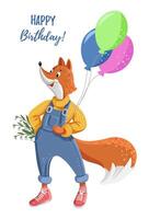 A postcard template with a cute fox. vector