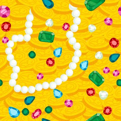 Colorful Seamless Background with Illustration of Different Treasures