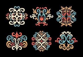 set of oriental damask pattern on black background vector