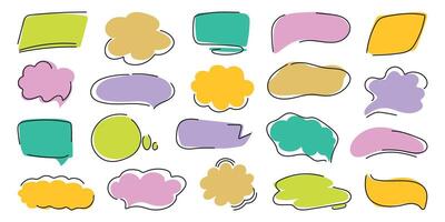 Speech bubbles in trendy doodle style. Handwritten Chat balloons for dialog icon, text, comic comments. Message in cloud frame, talk box. Isolated illustration on white background. vector