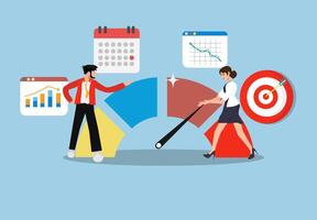 Key performance indicators KPI, business people are measuring success or measuring the achievement of goals, metrics or comparison standards with the KPI performance measurement scale. vector