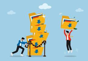 Data folder is secured by the entrepreneur. idea of collaboration organizes document files into archive folders, protects data folders, and understands document concepts and file management. vector