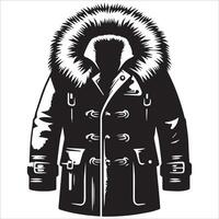 Fashionable Thick Coat with Fur Collar Silhouette vector