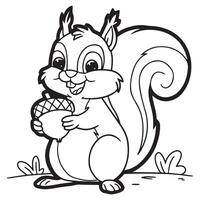 Squirrel with Nut Coloring Page for Kids vector