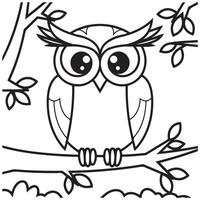 Owl in Tree Coloring Page for Kids vector