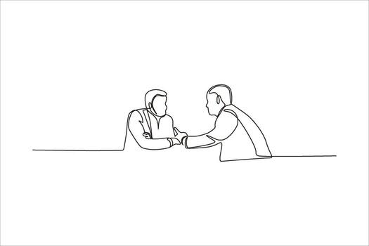 Two men engaged in a handshake, symbolizing agreement, on a minimalistic background vector