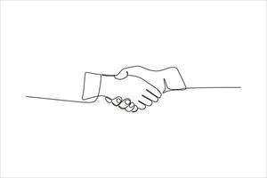 Simple line drawing of two hands shaking, symbolizing agreement and partnership vector