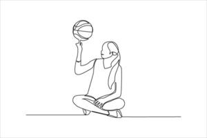 A minimalist line drawing of a person balancing a basketball while seated vector
