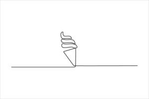 Minimalist line drawing of an ice cream cone with a swirl on top, set against a plain background vector