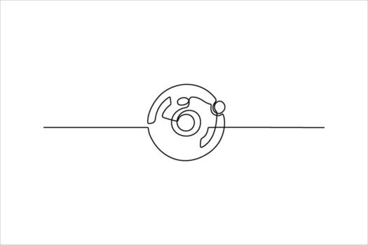 Minimalist line art of a person cycling within a circular frame on a white background vector