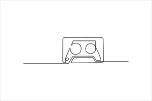 Minimalistic drawing of a vintage cassette tape resting on a flat surface vector