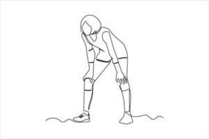 A minimalist line drawing of a tired athlete resting after a workout, showcasing fatigue vector