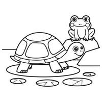 Frog and Turtle Coloring Page for Kids vector