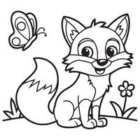 Fox and Butterfly Coloring Page for Kids vector