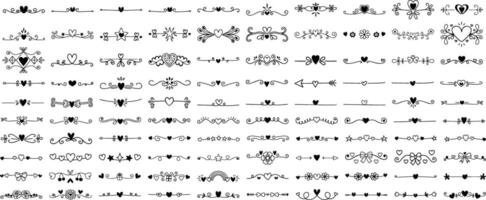 Decorative Hand-Drawn Heart Dividers and Borders vector