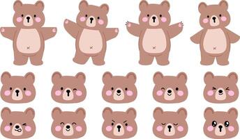 Cute Cartoon Bear Character with Various Facial Expressions vector