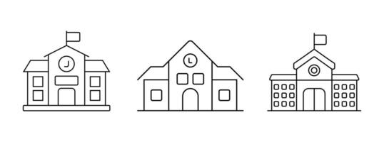 Schoolhouse building outline icon , academic and learning institution set vector