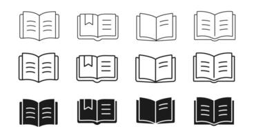 Open book icons set, outline and solid, bookmark, reading symbol vector