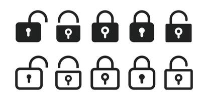 Set of locked and unlocked padlock icon cybersecurity and privacy symbol vector