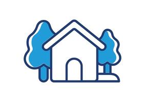 Outline house with tree modern home and nature icon vector