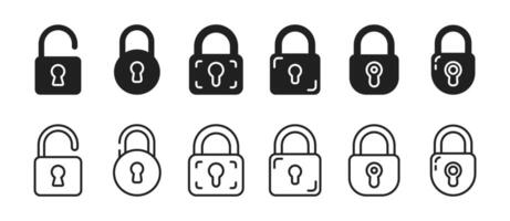 Security lock icons collection, digital security, privacy, and cyber protection set vector