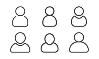 Black outline user profile avatar icon symbols for UI and UX design vector