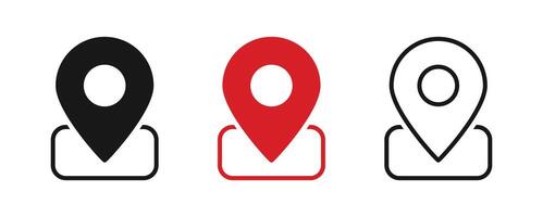 Location pin icon, outline, and solid map pointer icons for UI and UX vector