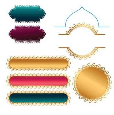 Set of luxury golden arabic islamic banner title frame text box transparent background