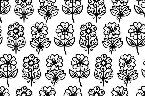Seamless black and white cute floral pattern. Decorative seamless spring pattern with flowers.