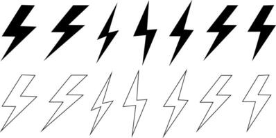 Set of icons, thunder and lightning flash icons. vector