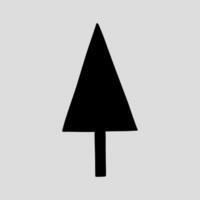 Silhouette of a fir tree on a light gray background. Suitable for season and holiday decorations. Black and white hand-drawn illustration. vector